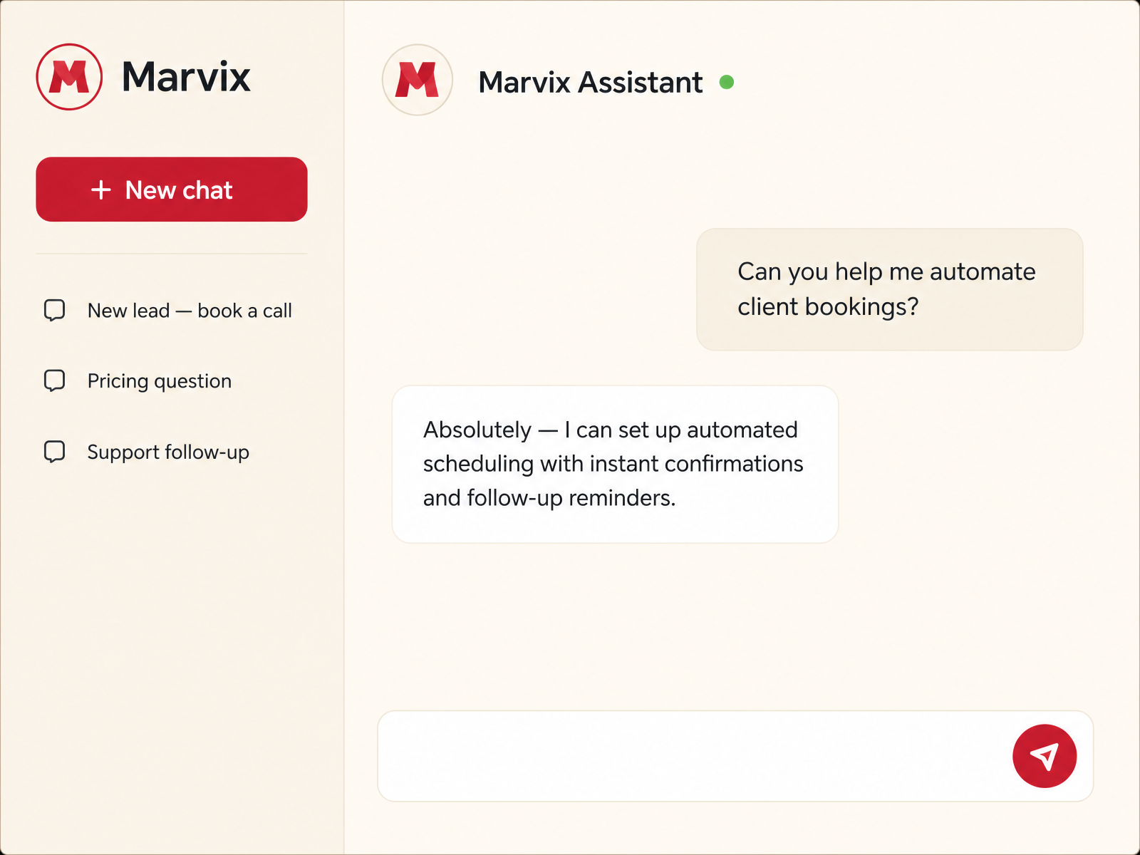AI assistant chat interface